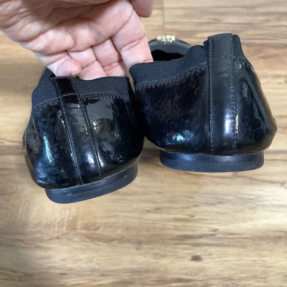 Tory Burch Jolie 10.5 M Black Patent Leather Cap Toe Stretch Ballet Flats Shoes